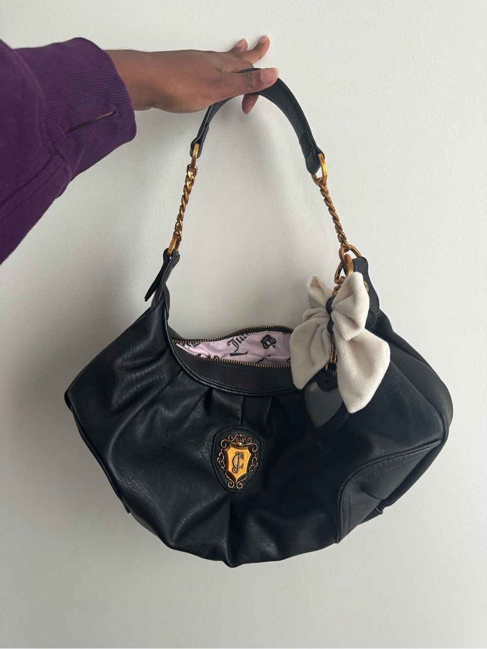 Juicy Couture Black Women's Shoulder Bag with Gold Hardware and Bow Accent